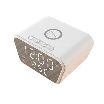 Zwarte draadloze telefoonoplader met wekker, Qi-oplader voor Airpods