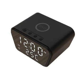 Zwarte draadloze telefoonoplader met wekker, Qi-oplader voor Airpods