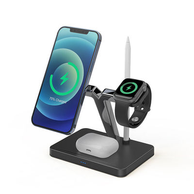 Draagbare zwarte 4 in 1 magnetische draadloze opladers Qi Fast Charging