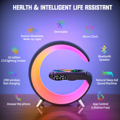 Snooze functie draadloze Bluetooth-luidspreker Qi-oplader ABS met atmosfeerlamp
